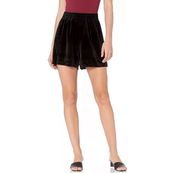 NWT Norma Kamali Black Stretch Velvet Boyfriend Elephant Sweat Shorts S - Picture 1 of 9
